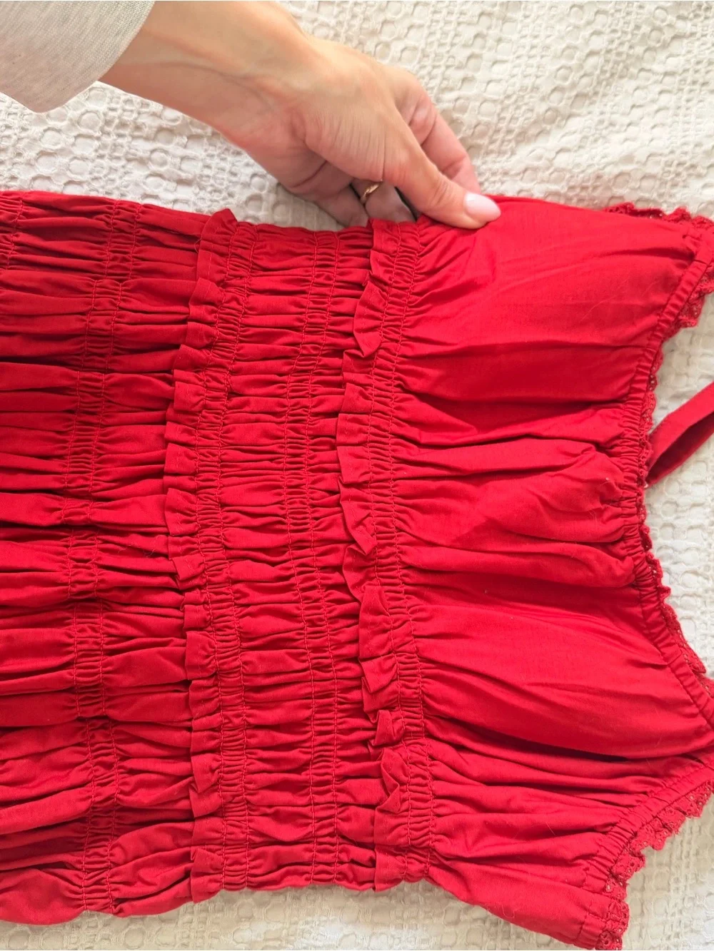 Red Smocked Maxi Dress with Spaghetti Straps Abercrombie bra free